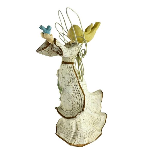 Vintage Tender Hearts Angel Figurine with Bluebird, Wire Wings, Crackle Finish - Picture 13 of 16
